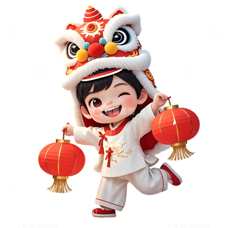 高清大图下载【趣麦麦图】手提灯笼的可爱卡通男孩素材