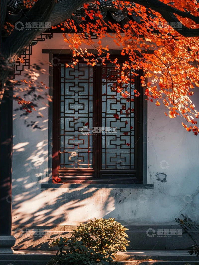 高清大图下载【趣麦麦图】秋季中式建筑树木