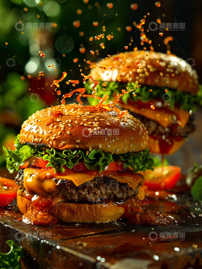 高清大图下载【趣麦麦图】酱汁汉堡特写实拍