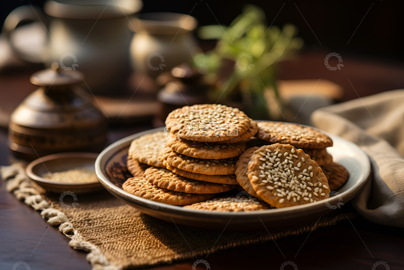 高清大图下载【趣麦麦图】一盘美味的芝麻饼干