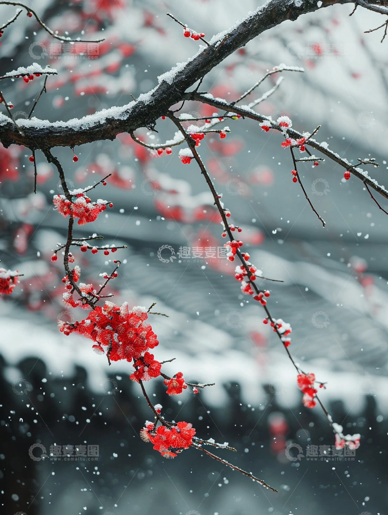 高清大图下载【趣麦麦图】雪中红梅实拍