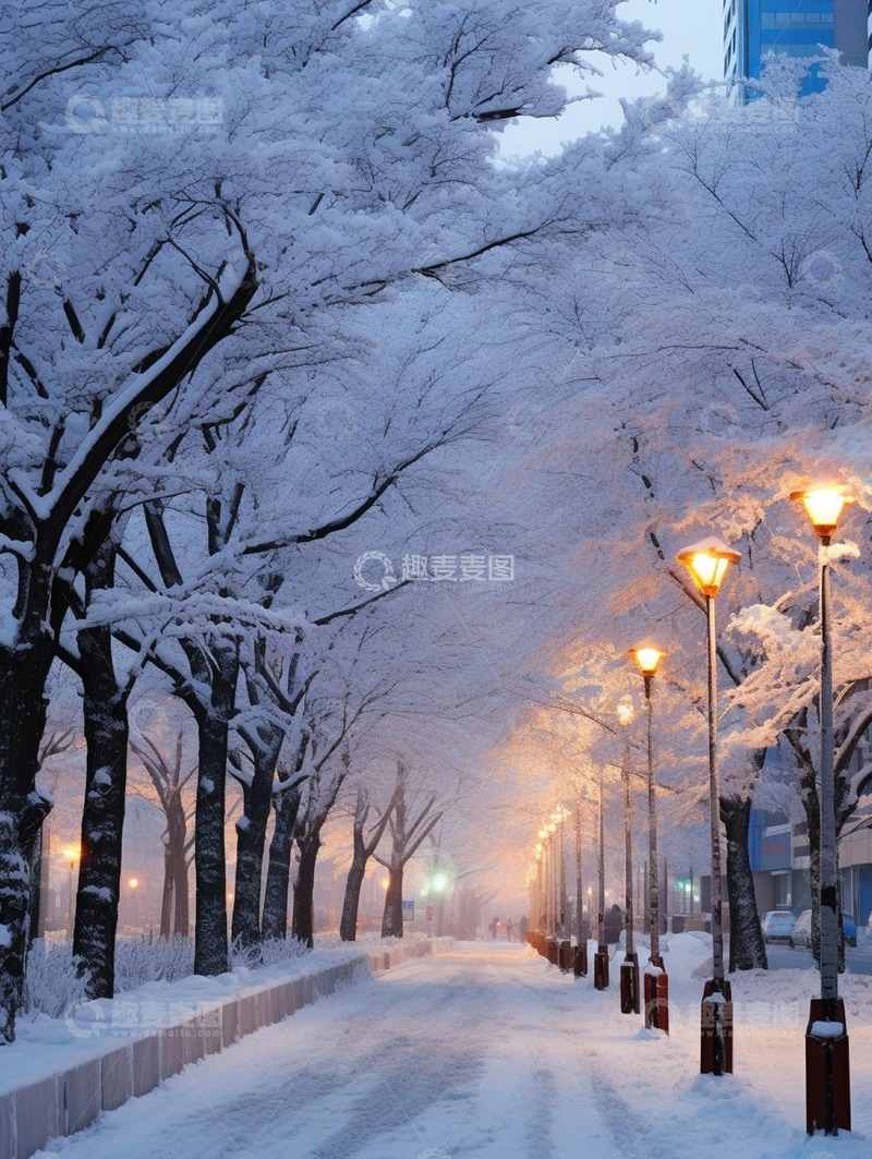 高清大图下载【趣麦麦图】冬季雪景街道