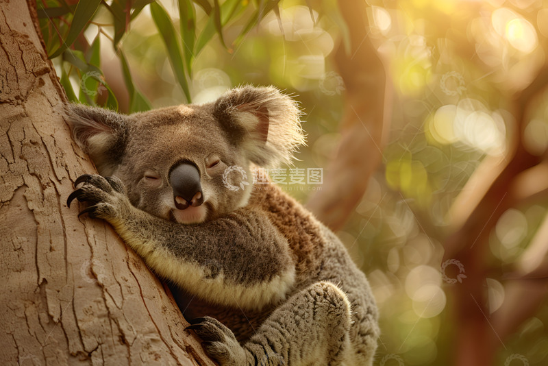 高清大图下载【趣麦麦图】趴在树干上的考拉