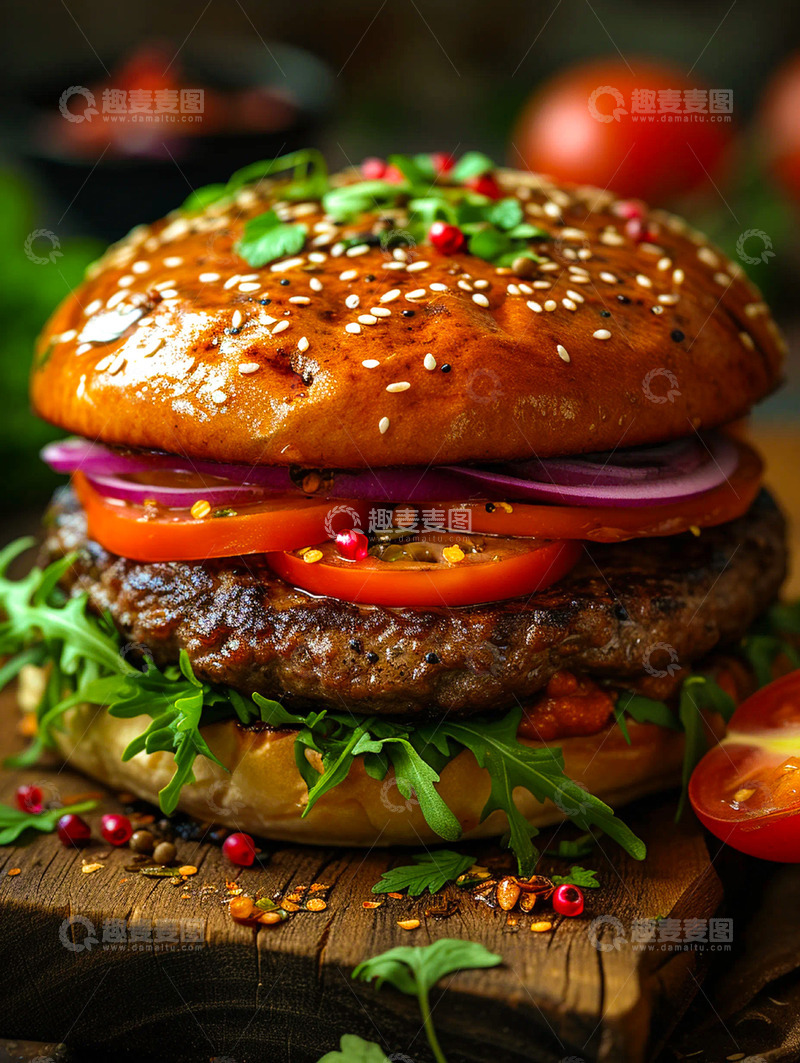 高清大图下载【趣麦麦图】一个牛肉番茄汉堡实拍