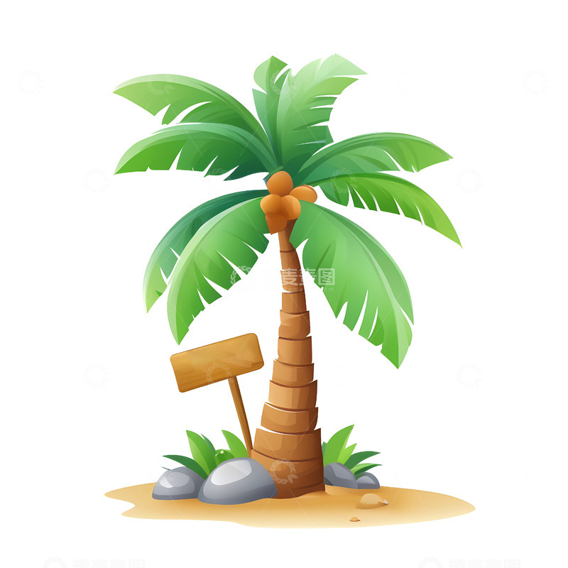 高清大图下载【趣麦麦图】卡通椰树夏天沙滩免扣元素