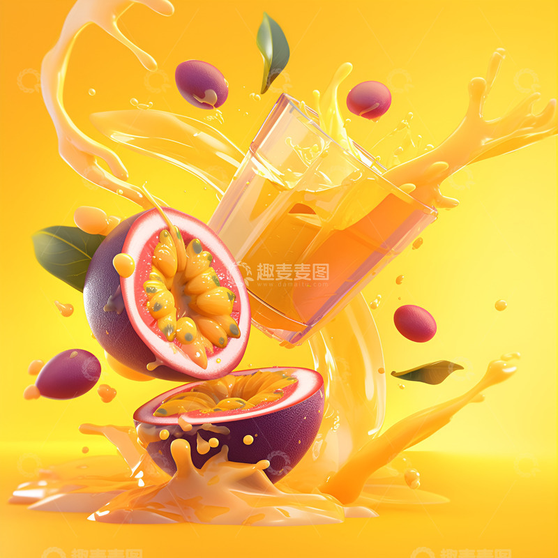 高清大图下载【趣麦麦图】卡通简约百香果汁