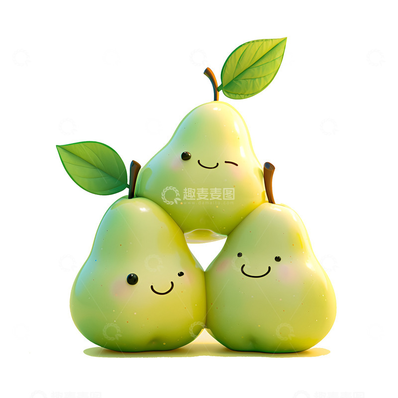 高清大图下载【趣麦麦图】三个卡通可爱的水果梨