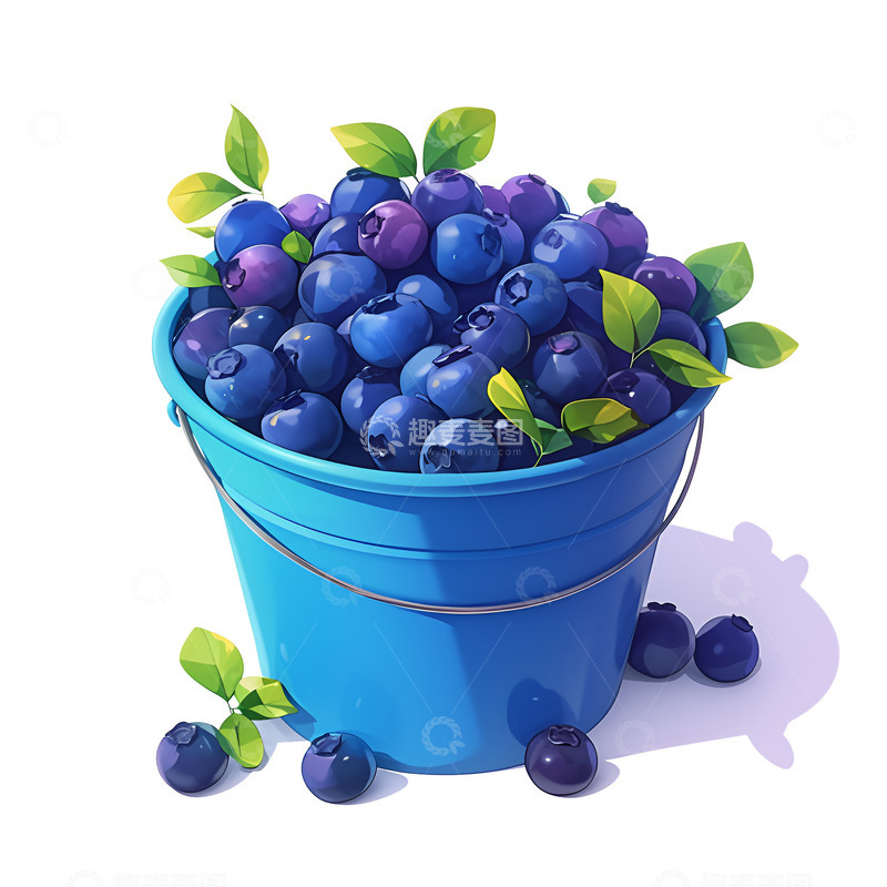 高清大图下载【趣麦麦图】卡通简约一桶子新鲜蓝莓