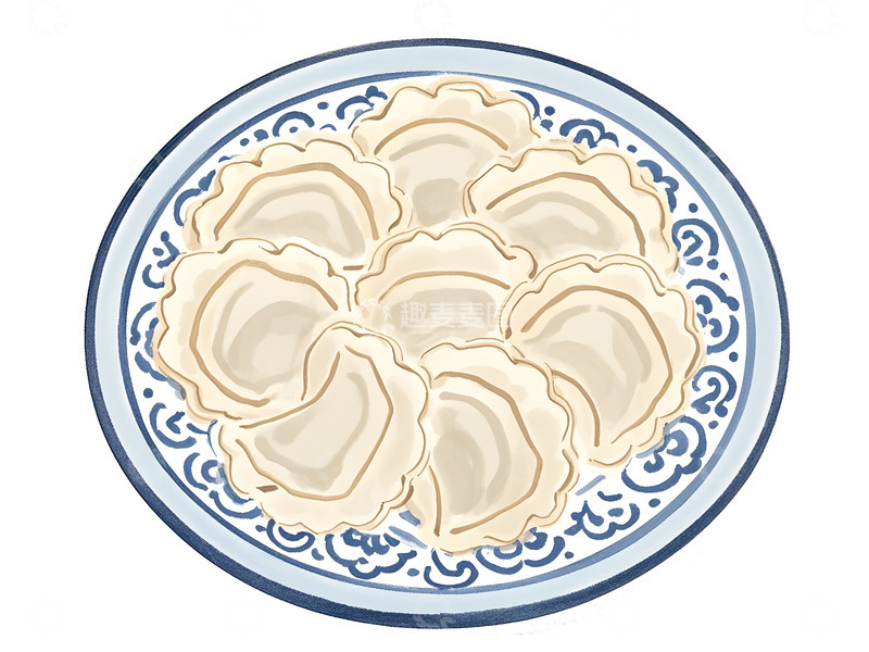 高清大图下载【趣麦麦图】一盘煮好的饺子插画素材