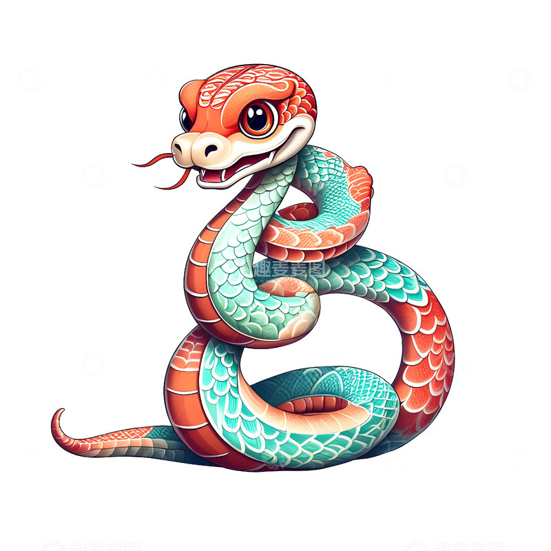 高清大图下载【趣麦麦图】红色手绘卡通花蛇