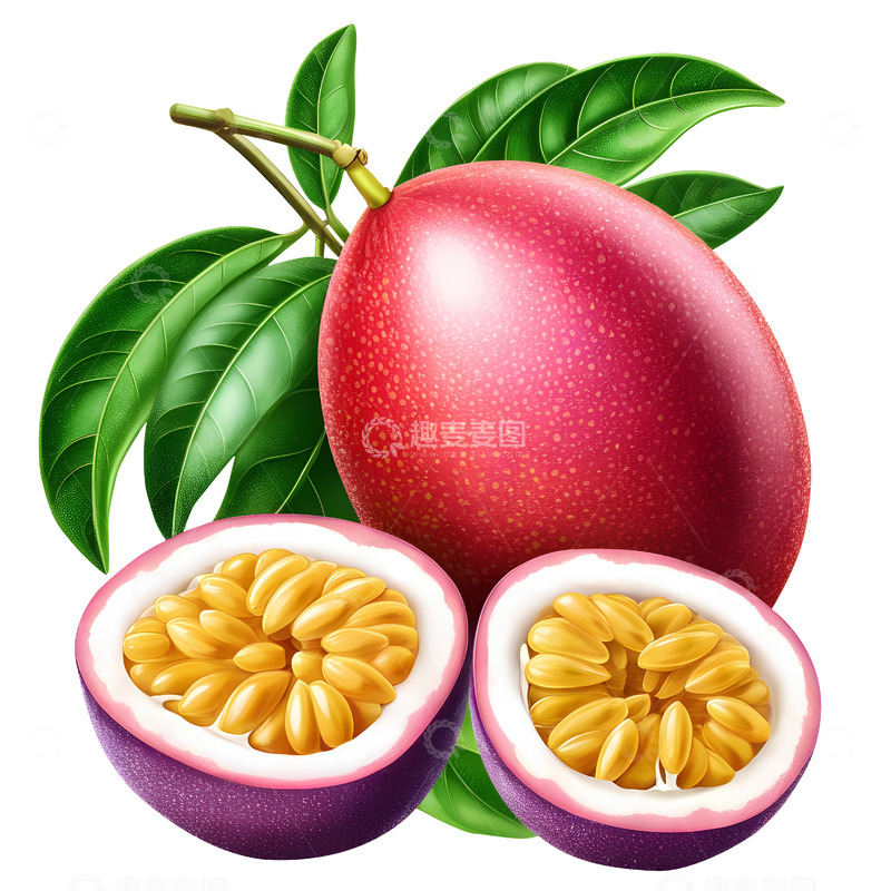 高清大图下载【趣麦麦图】手绘黄金百香果水果插画