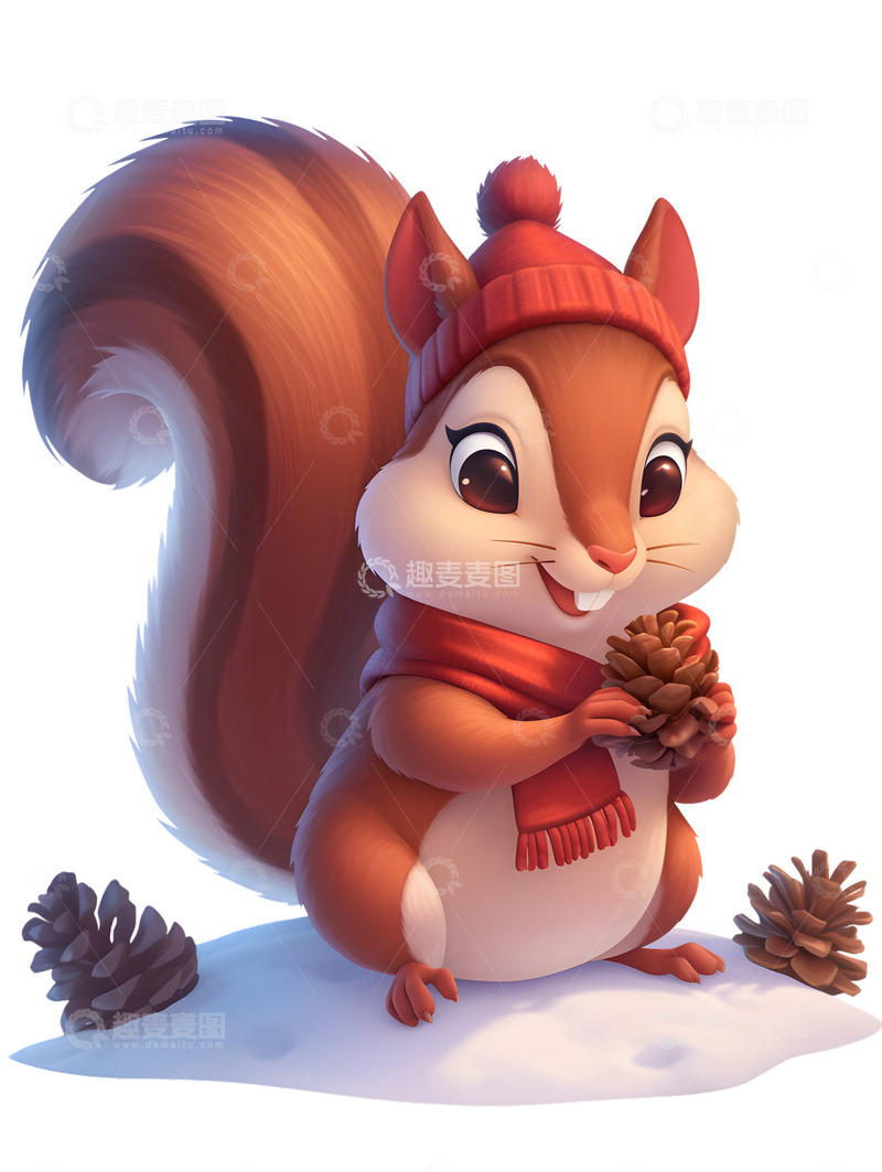 高清大图下载【趣麦麦图】松鼠松果卡通冬季