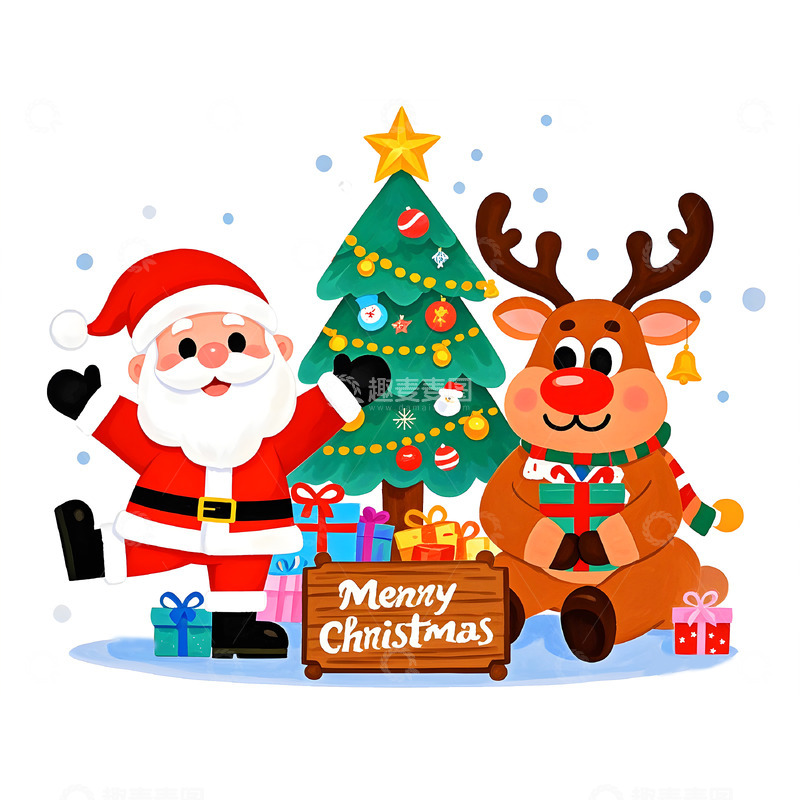高清大图下载【趣麦麦图】可爱圣诞节卡通插画素材