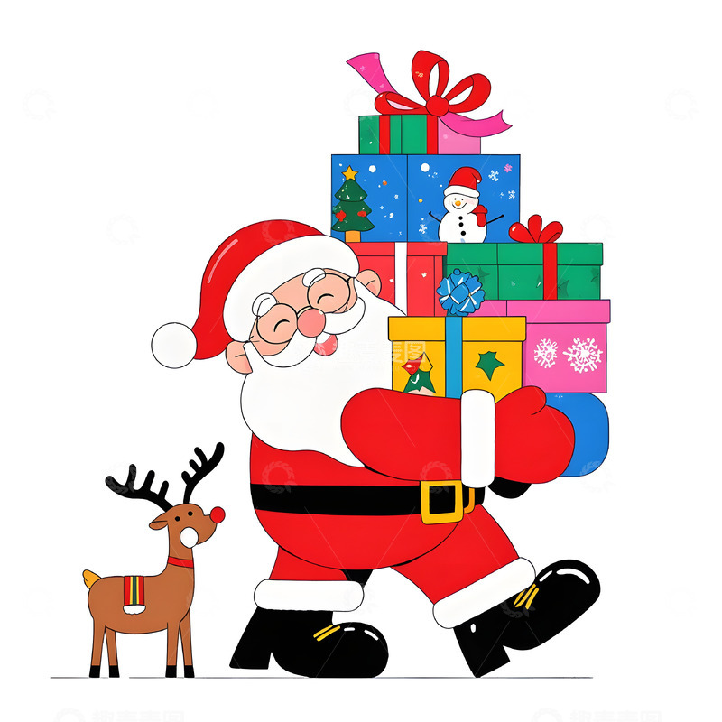 高清大图下载【趣麦麦图】抱着礼物盒的可爱圣诞老人素材