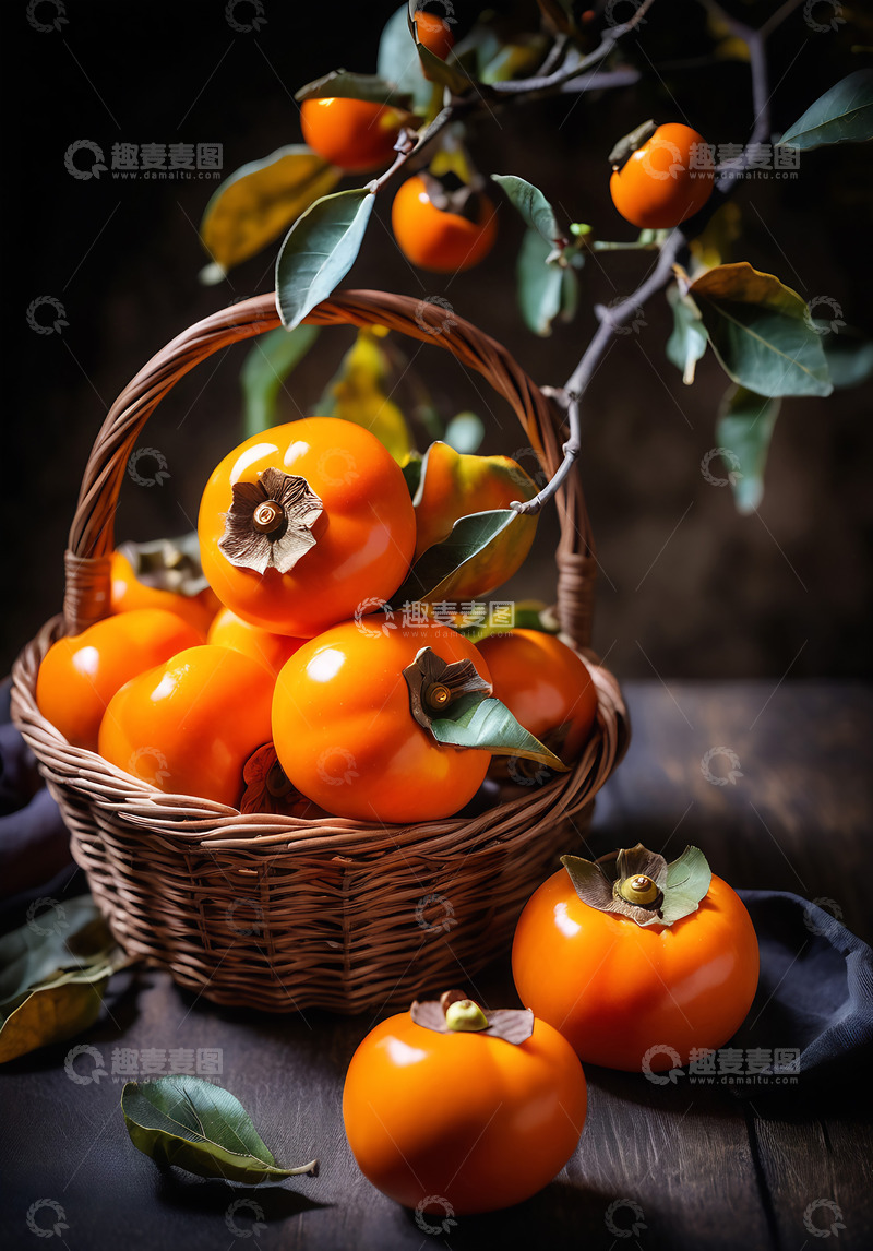 高清大图下载【趣麦麦图】秋天柿子桌面篮子新鲜美食