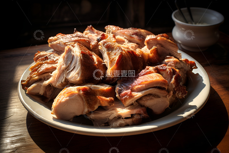 高清大图下载【趣麦麦图】一盘手撕烤鸡肉