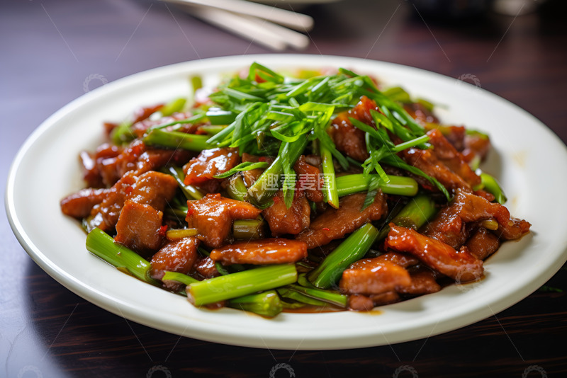 高清大图下载【趣麦麦图】一盘蒜苗炒肉