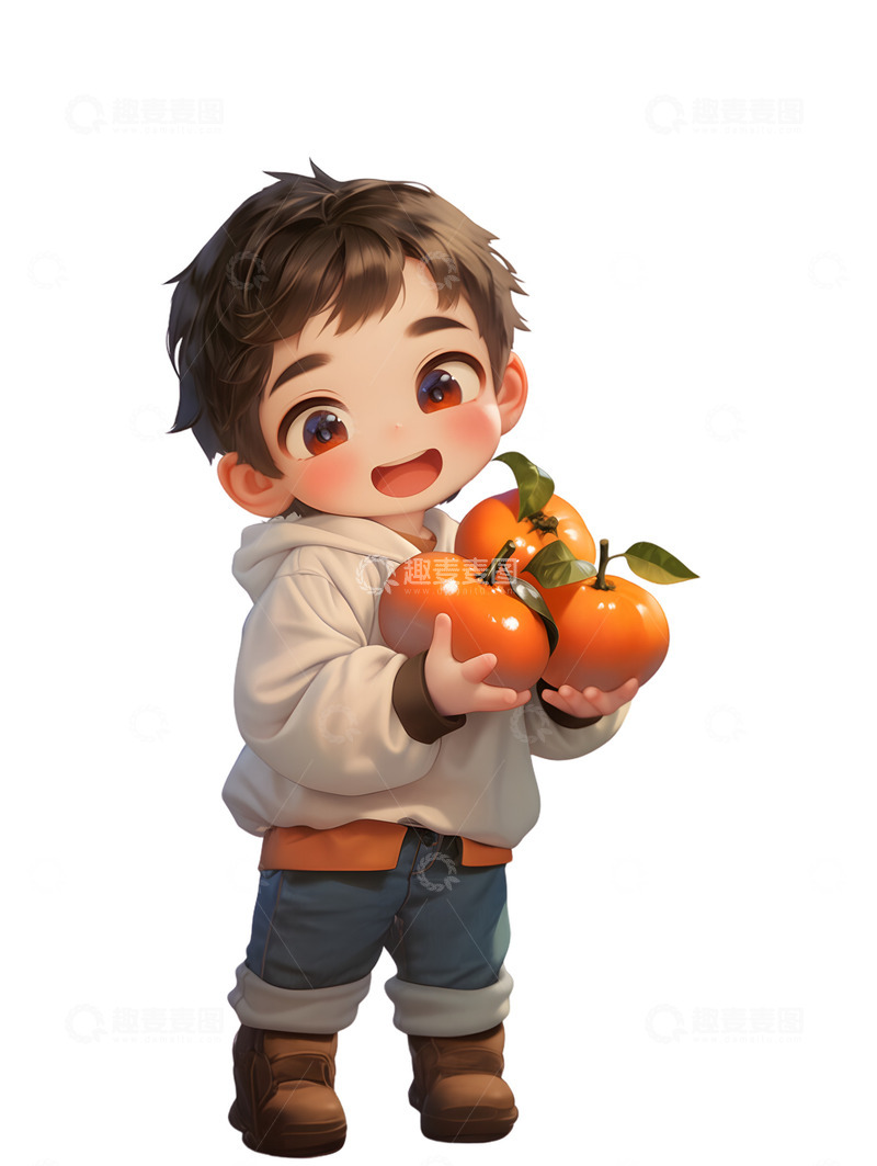 高清大图下载【趣麦麦图】小男孩捡柿子