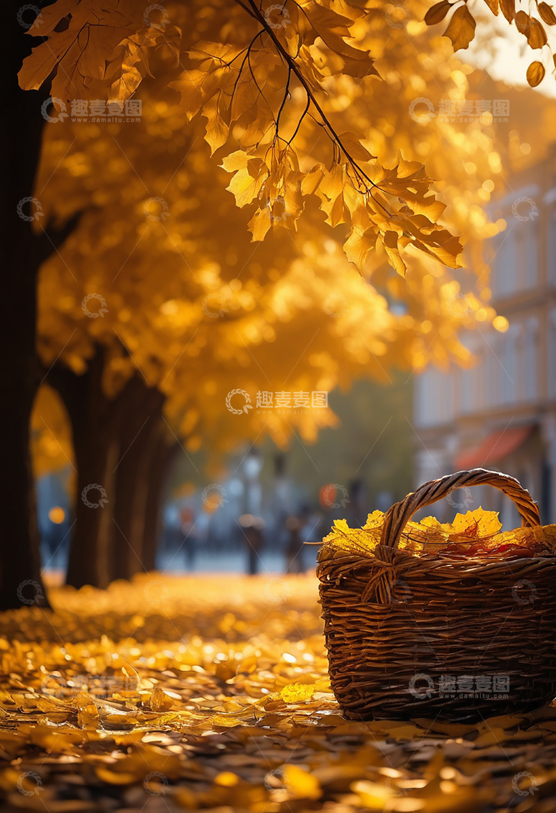 高清大图下载【趣麦麦图】秋天大片树木篮子路边城市街道