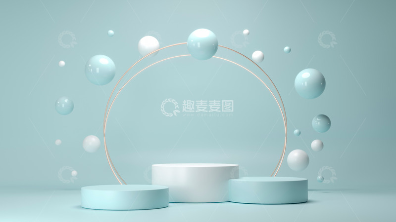 高清大图下载【趣麦麦图】梦幻白柱展台与漂浮球