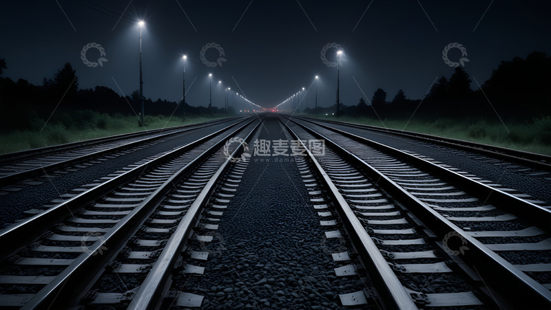 高清大图下载【趣麦麦图】夜晚上铁路灯光