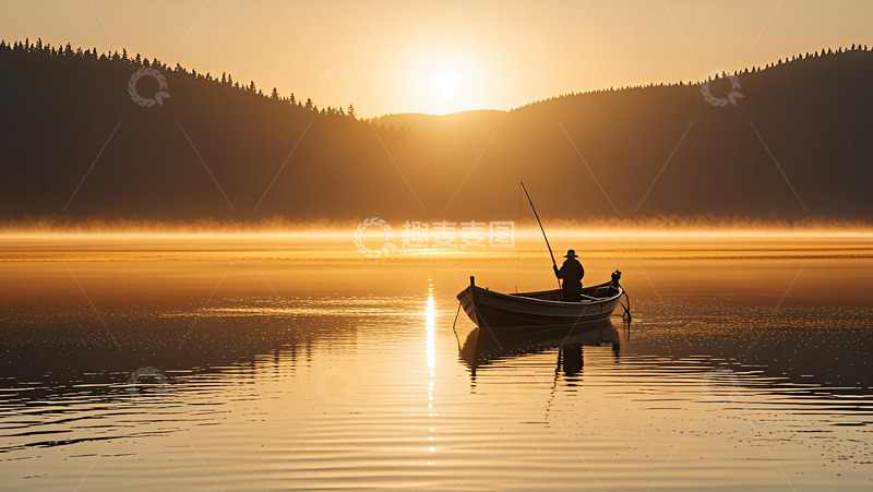 高清大图下载【趣麦麦图】黄昏下的孤舟