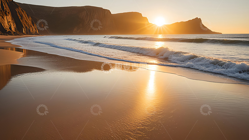 高清大图下载【趣麦麦图】礁石海浪沙滩