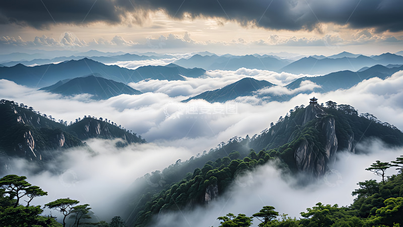 高清大图下载【趣麦麦图】霞光山雾高清