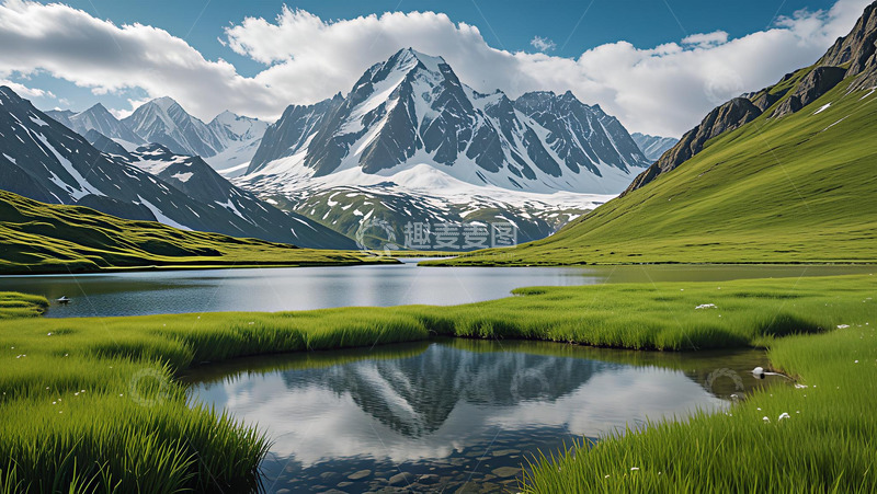 高清大图下载【趣麦麦图】雪山中的绿洲