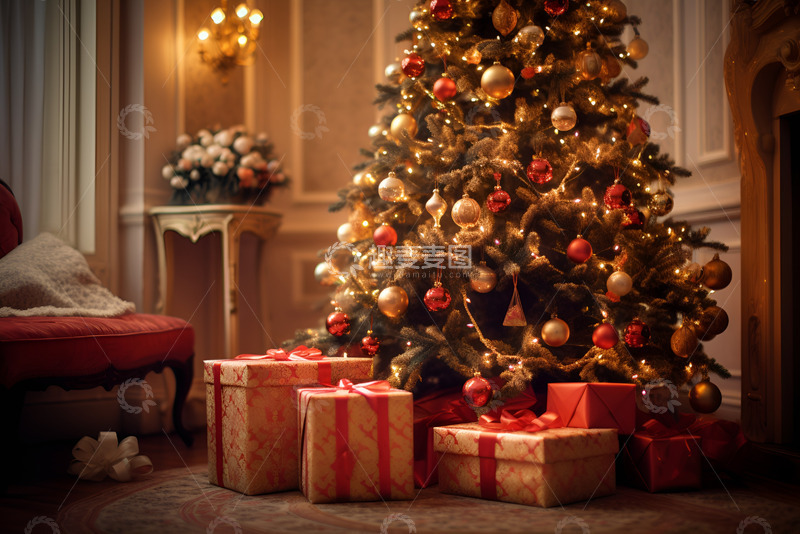 高清大图下载【趣麦麦图】圣诞节圣诞树礼物盒