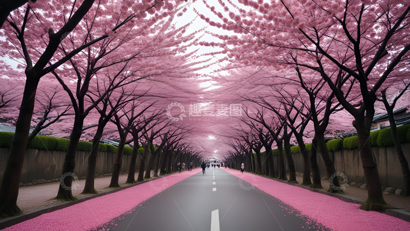 高清大图下载【趣麦麦图】路边的樱花落