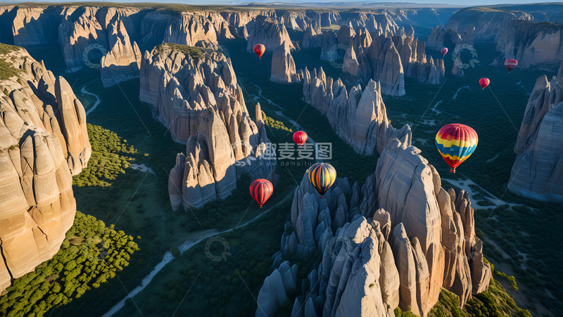 高清大图下载【趣麦麦图】小路上空的热气球