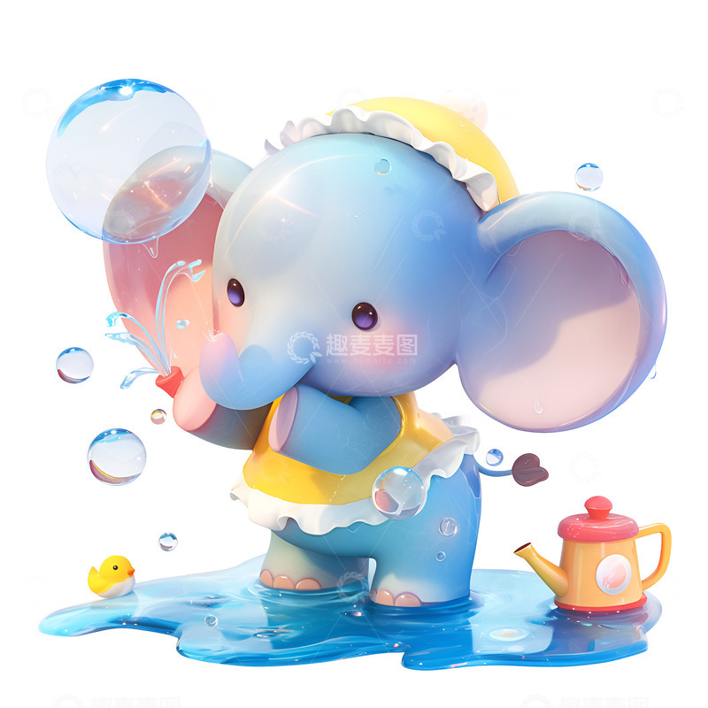 高清大图下载【趣麦麦图】卡通洗澡的小象