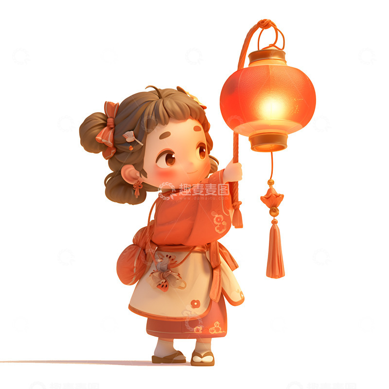 高清大图下载【趣麦麦图】提着红灯笼的女孩