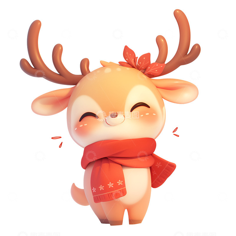 围着红色围巾的梅花鹿