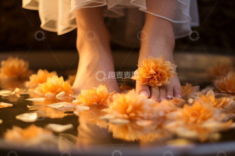 高清大图下载【趣麦麦图】菊花泡脚的女孩