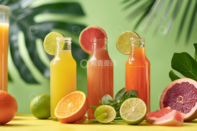 高清大图下载【趣麦麦图】三瓶鲜榨果汁