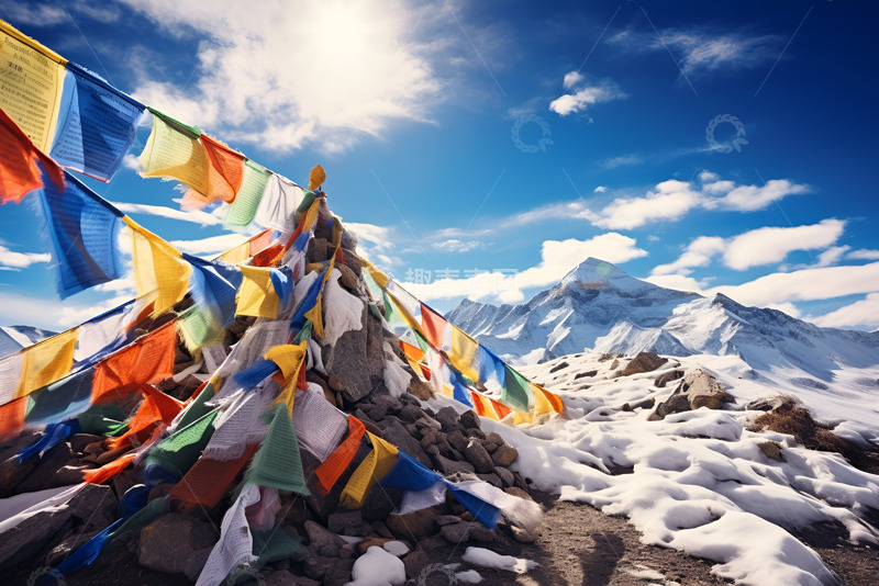 高清大图下载【趣麦麦图】高原雪山上的经幡