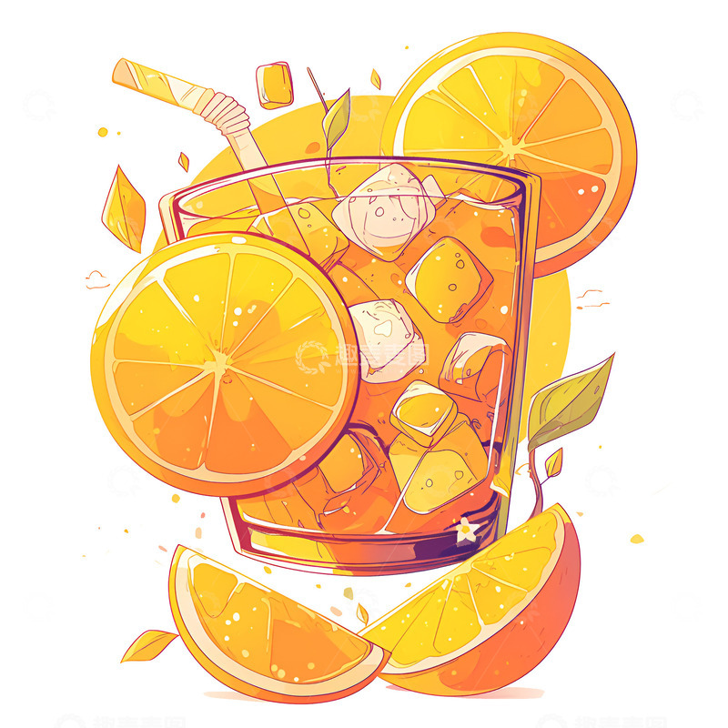 高清大图下载【趣麦麦图】卡通一杯橙子汁