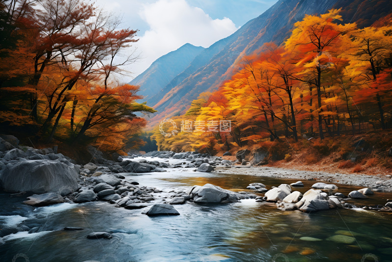 高清大图下载【趣麦麦图】秋季山林里的溪流