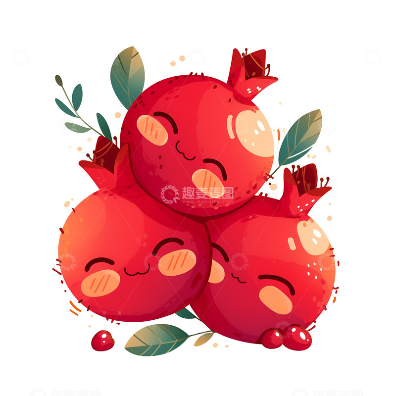 高清大图下载【趣麦麦图】卡通简约三个可爱的石榴