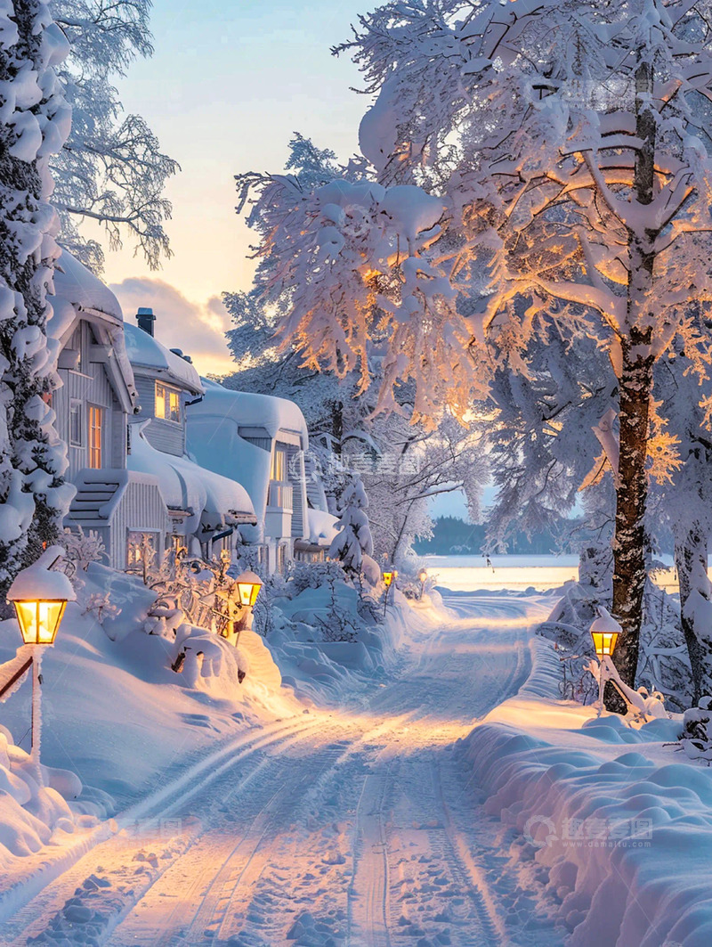 高清大图下载【趣麦麦图】冬季小道建筑雪景
