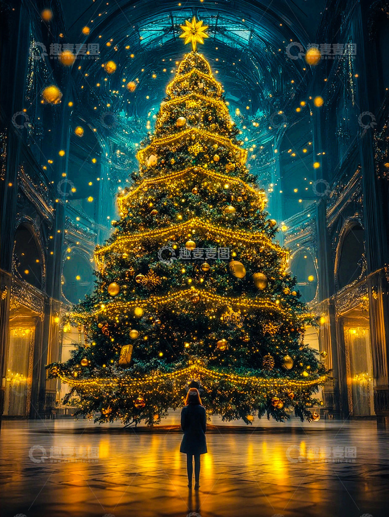 高清大图下载【趣麦麦图】圣诞节氛围灯光圣诞树