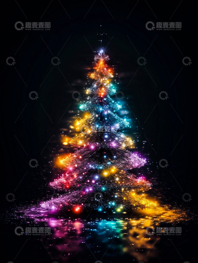 高清大图下载【趣麦麦图】黑色背景夜晚圣诞树