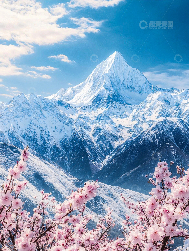 高清大图下载【趣麦麦图】冬日雪山梅花