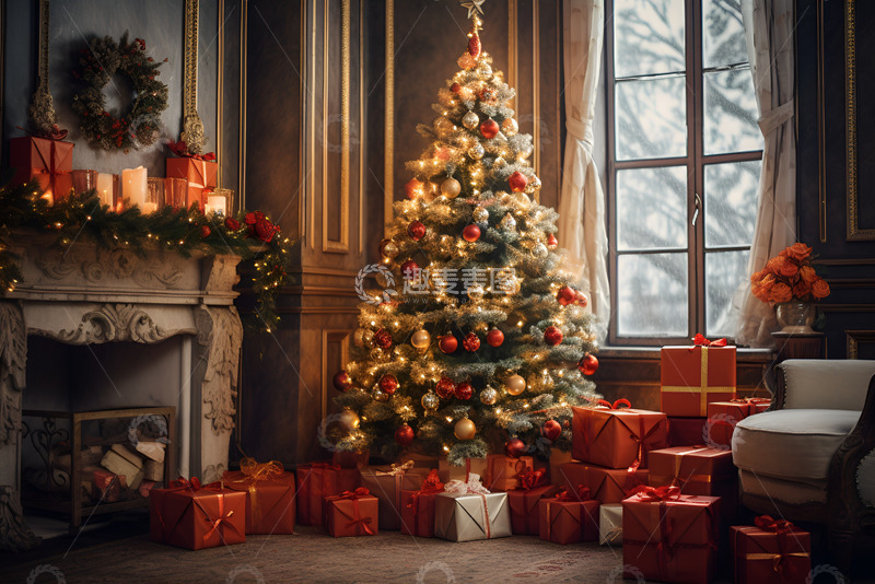 高清大图下载【趣麦麦图】圣诞节圣诞树和礼品盒