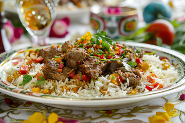 一盘美味的牛肉炒饭