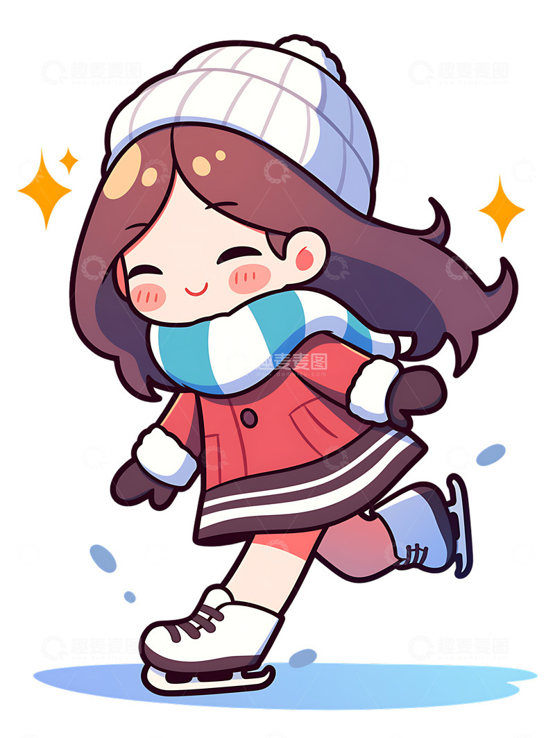 高清大图下载【趣麦麦图】冬季卡通小女孩滑冰可爱