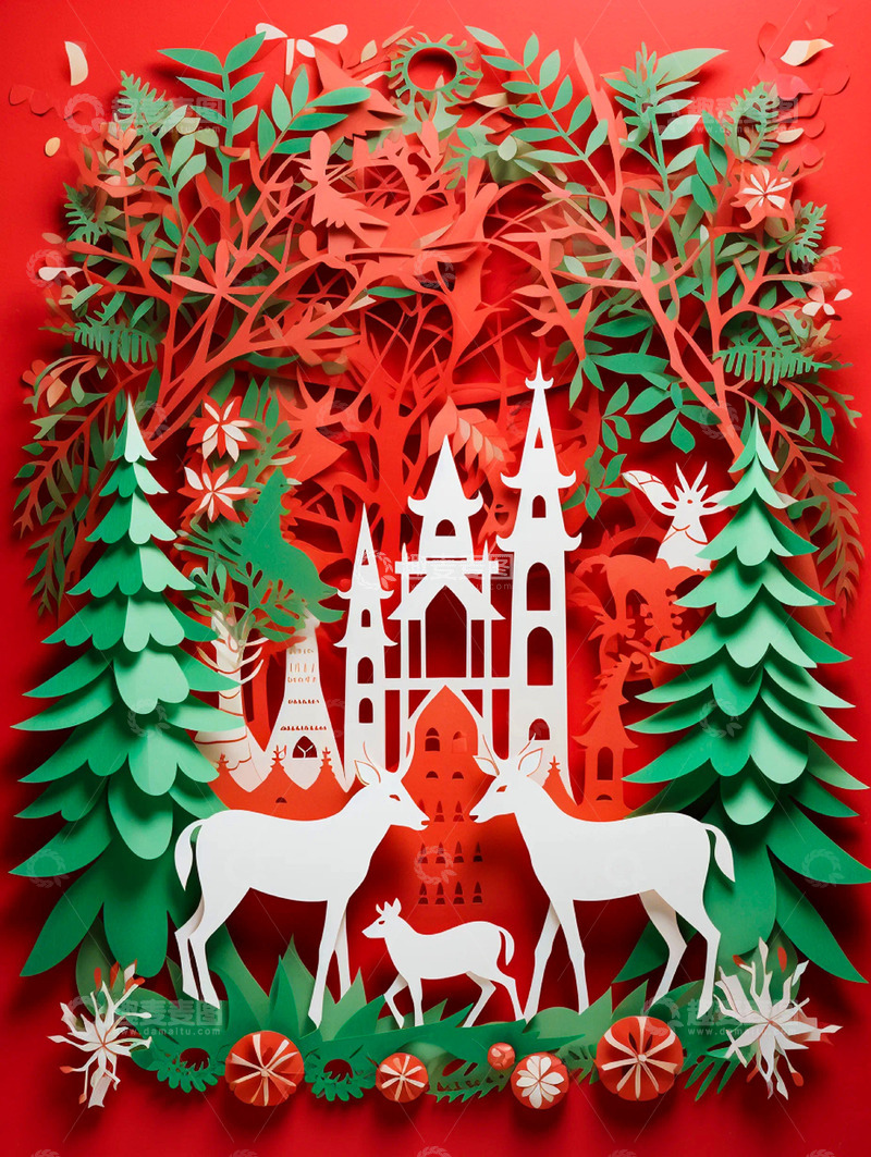 高清大图下载【趣麦麦图】圣诞节剪纸背景