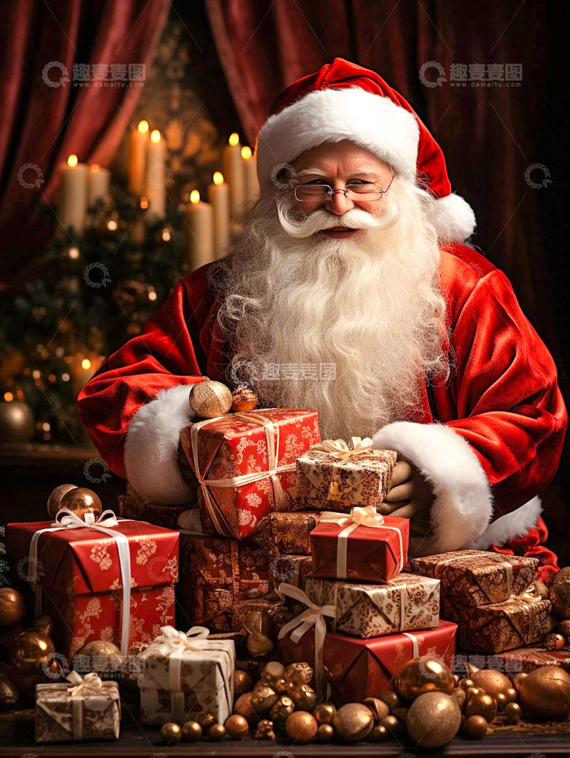 高清大图下载【趣麦麦图】红色圣诞节老人礼物